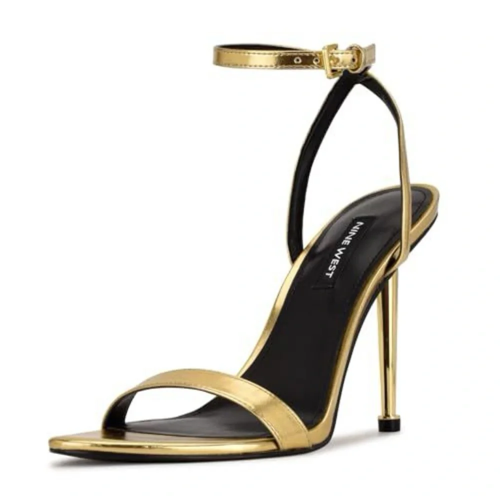 Nine West Women's Gold Reina Ankle Strap High Stiletto Heel Sandals sz 10 New!